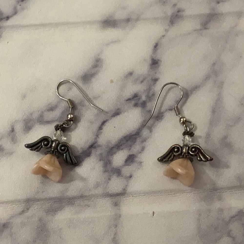 pink angel earrings